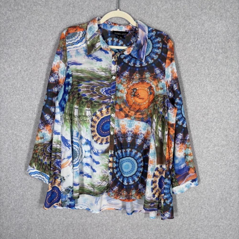 Mac Me Abstract Psychedelic‎ Button Down Shirt Medium Oversized Artsy Medallion